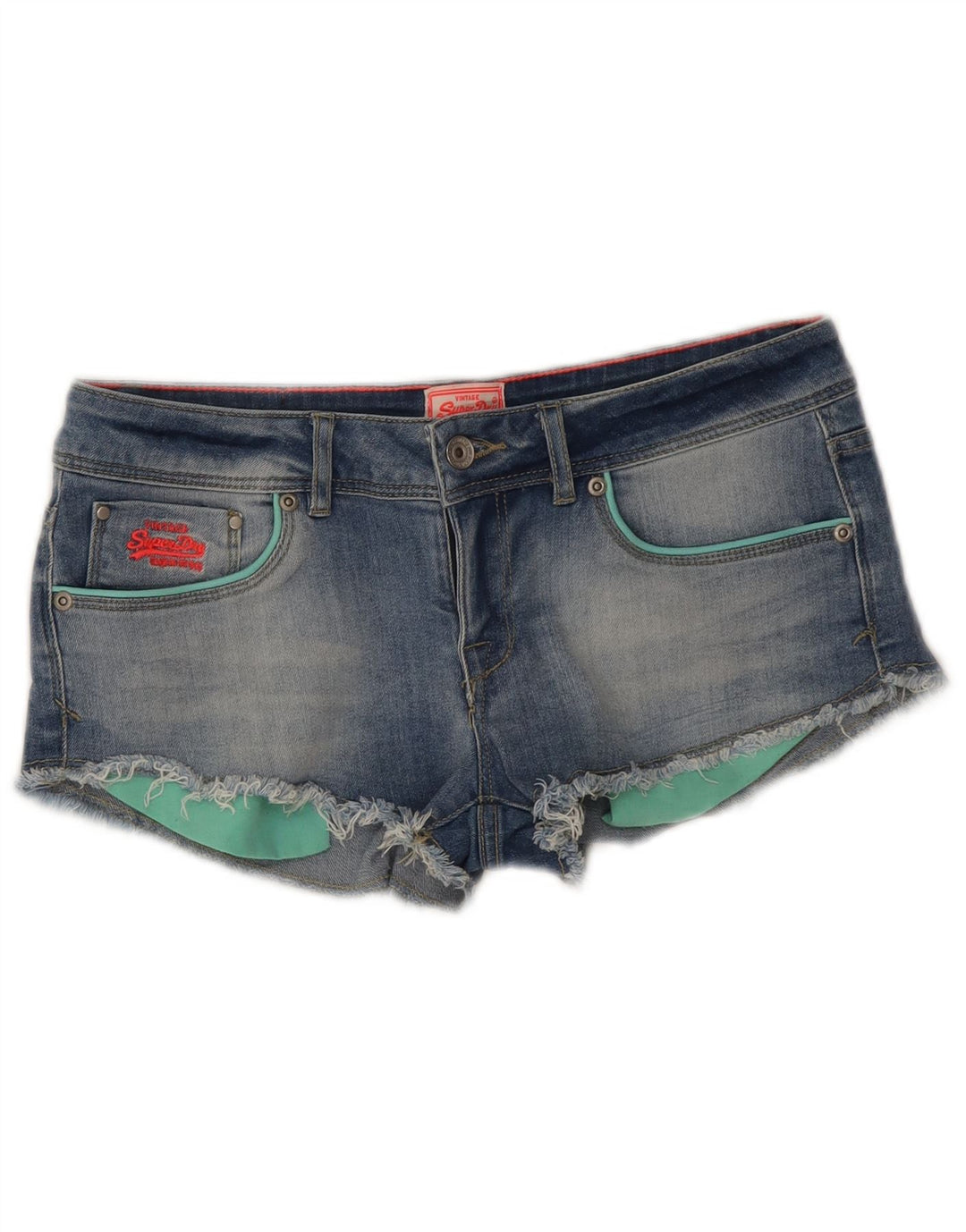 Superdry denim Hot Pants med lav talje til kvinder W30 mellemblå bomuld