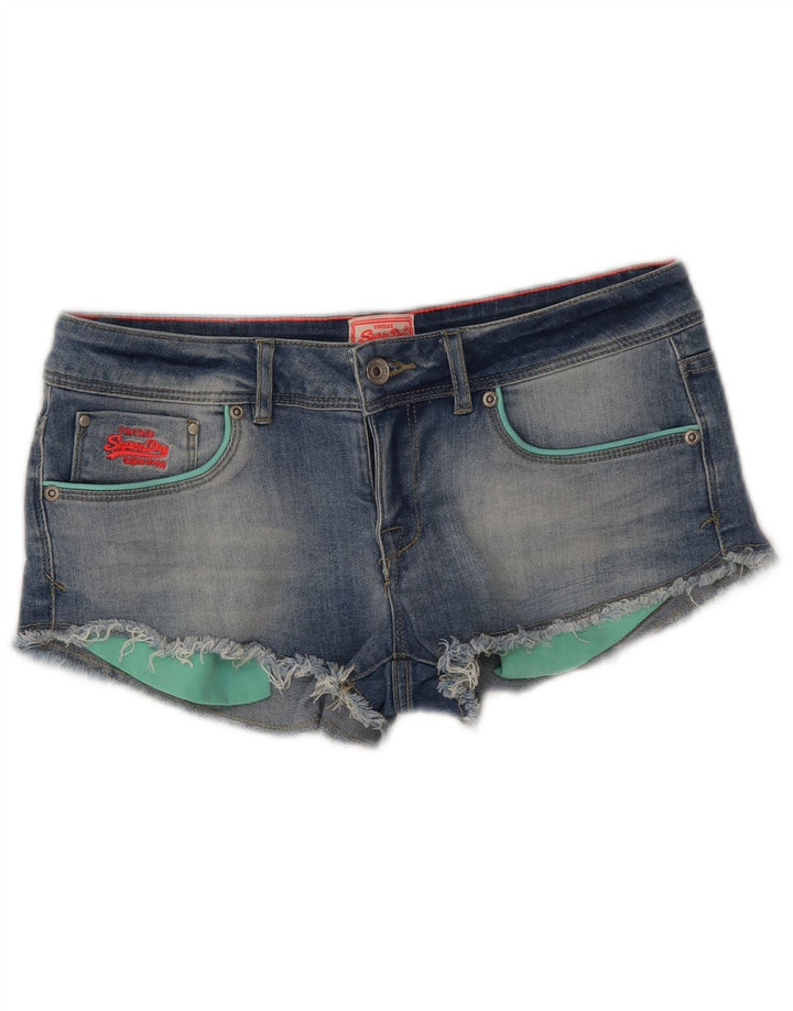 Superdry denim Hot Pants med lav talje til kvinder W30 mellemblå bomuld