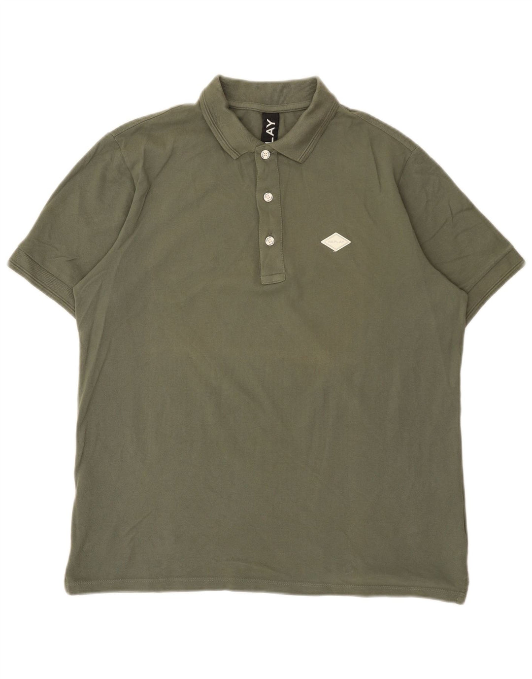 Replay Herre Regular Fit Polo Shirt Large Khaki Cotton Classic
