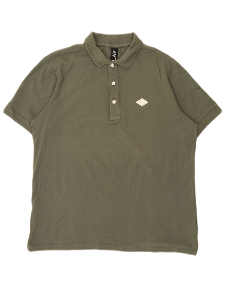 Replay Herre Regular Fit Polo Shirt Large Khaki Cotton Classic