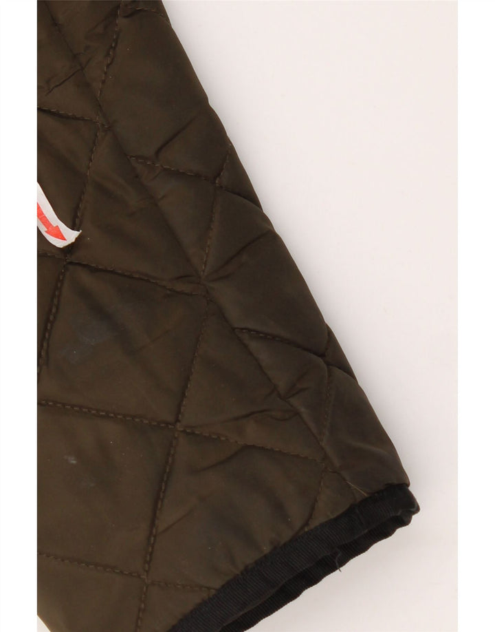 Dkny Dame Hætte Quiltet Overfrakke UK 16 Stor Khaki Polyester