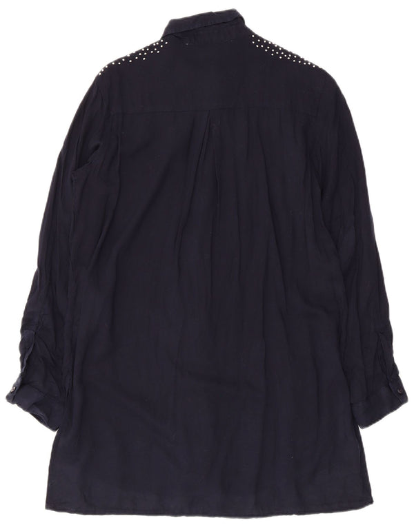 Zara Dame Langærmet Skjortekjole UK 6 XS Navy Blue Lyocell
