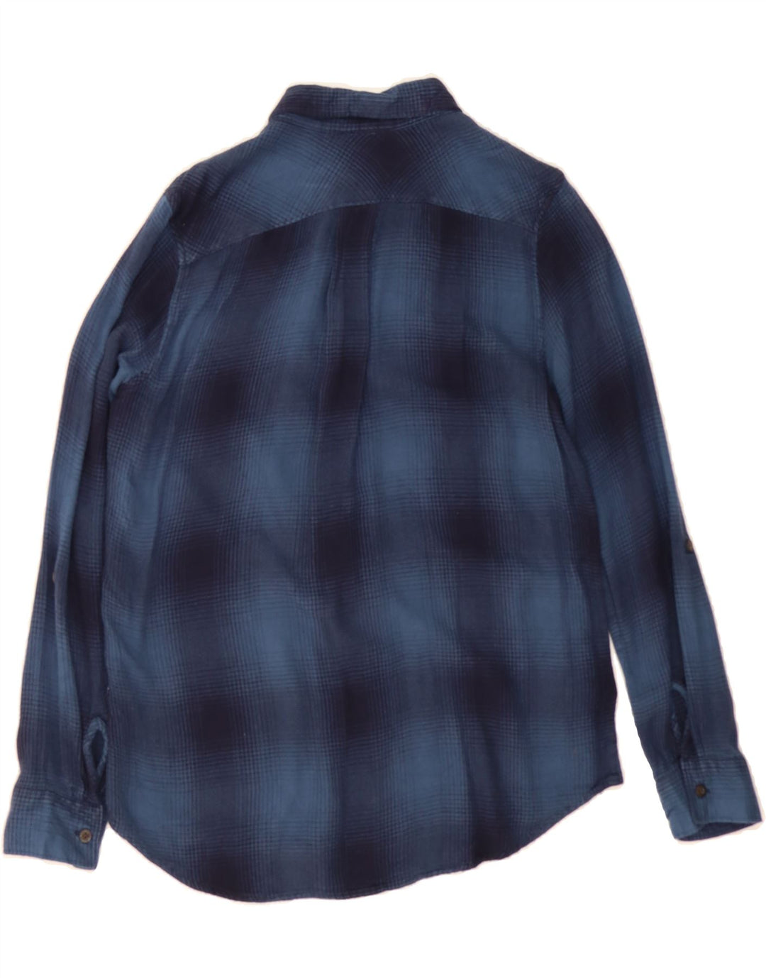 EDDIE BAUER Womens Flannel Shirt UK 12 Medium Navy Blue Check Rayon Vintage Eddie Bauer and Second-Hand Eddie Bauer from Messina Hembry 