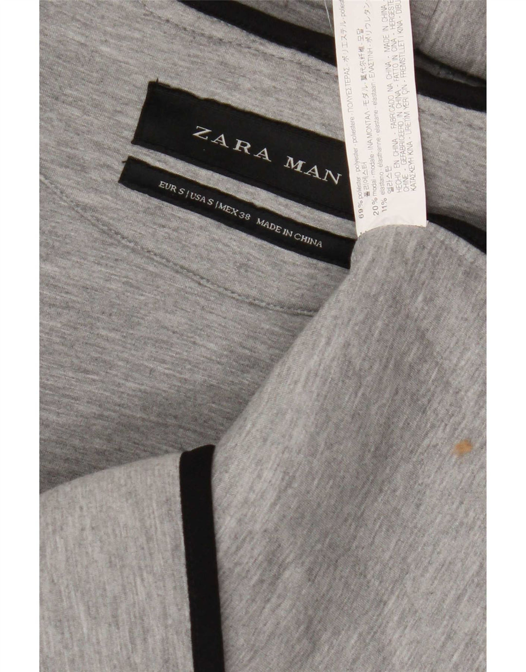 Zara Herre ærmeløs hættetrøje med lynlås, lille grå polyester