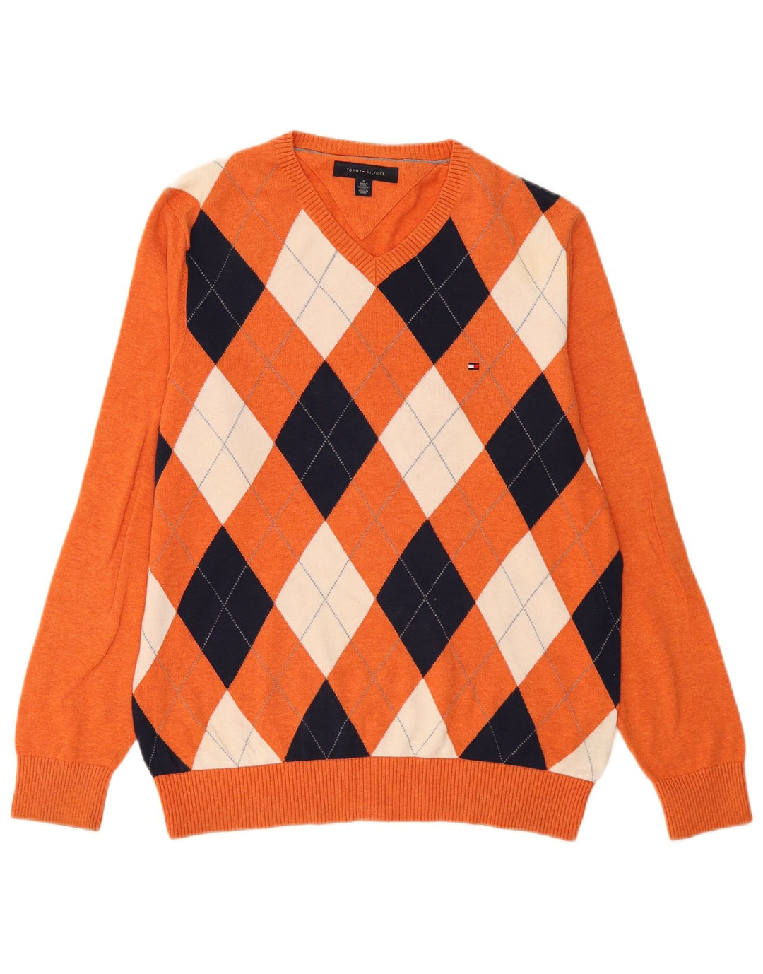 Tommy Hilfiger Herre V-hals sweater Medium Orange Argyle/Diamond