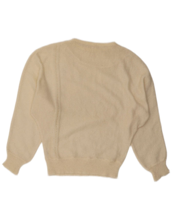 Vintage Dame Boat Neck Jumper Sweater UK 14 Large Off White Mohair