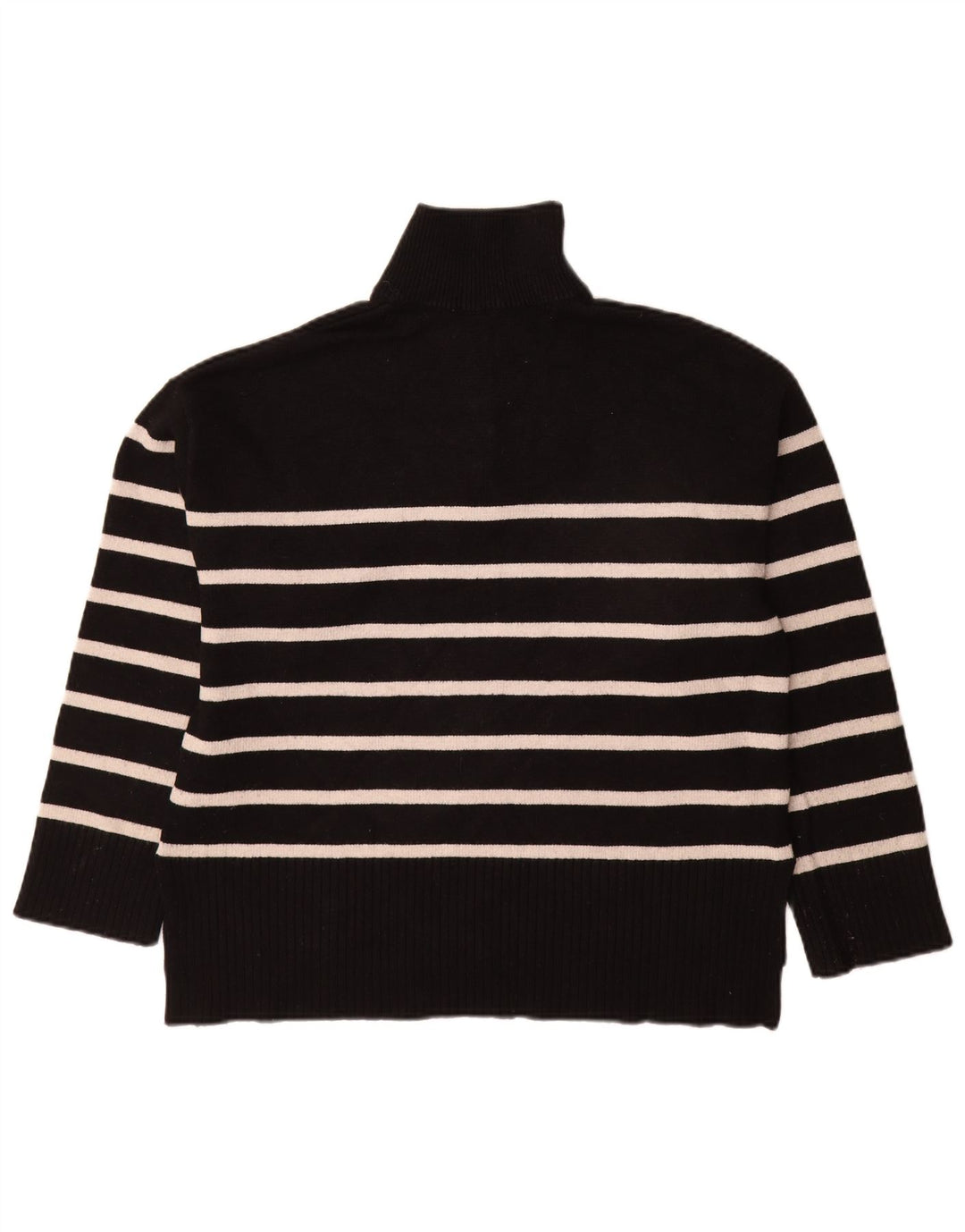 Zara Dame Zip Neck Jumper Sweater UK 14 Medium Sort Stribet Viscose