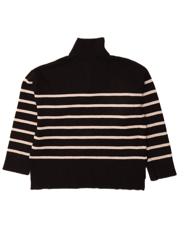 Zara Dame Zip Neck Jumper Sweater UK 14 Medium Sort Stribet Viscose