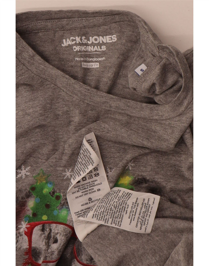 JACK & JONES Herre Regular Fit grafisk T-shirt top lille grå bomuld