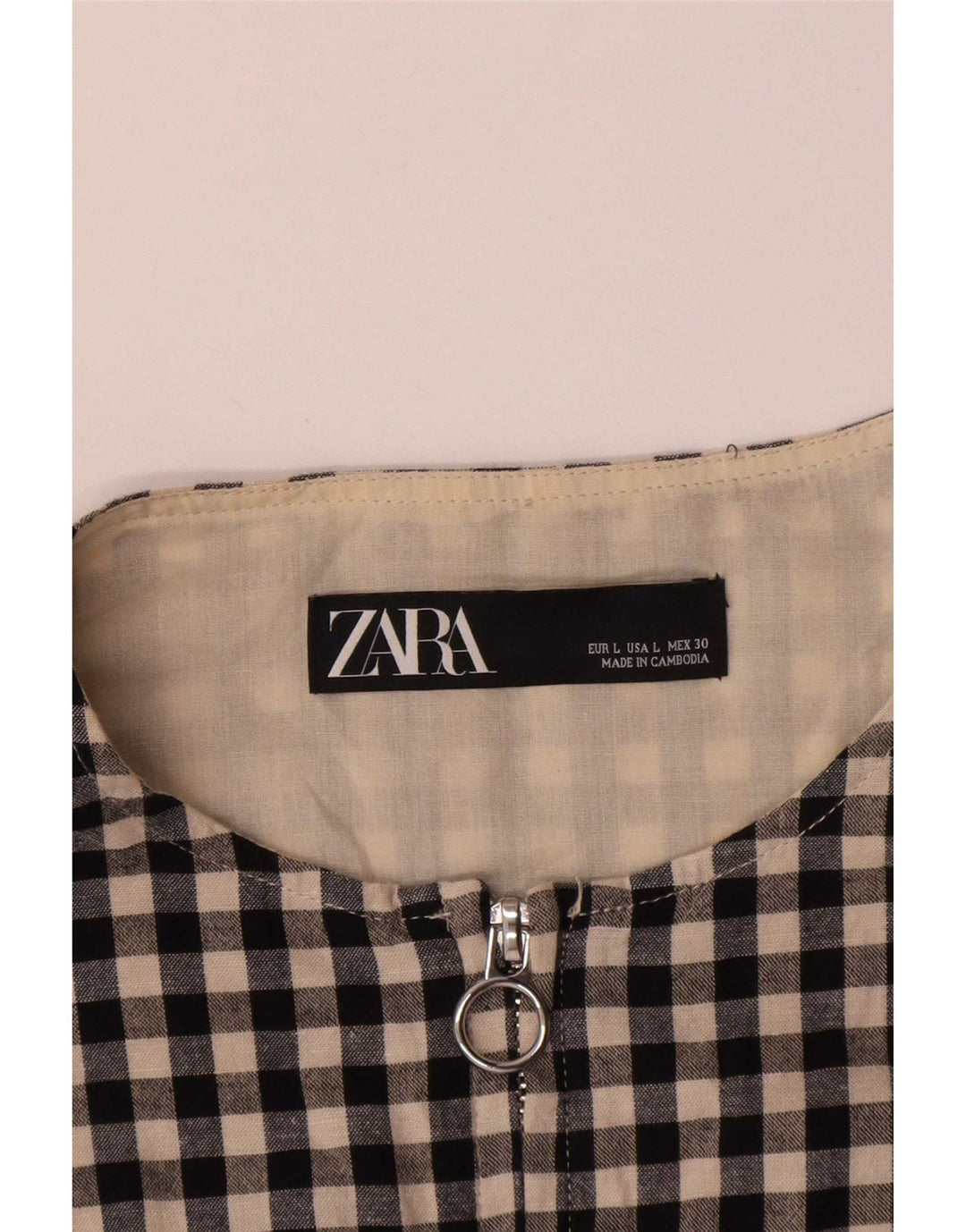 Zara Womens Bomber Jacket UK 16 Large Black Gingham Cotton