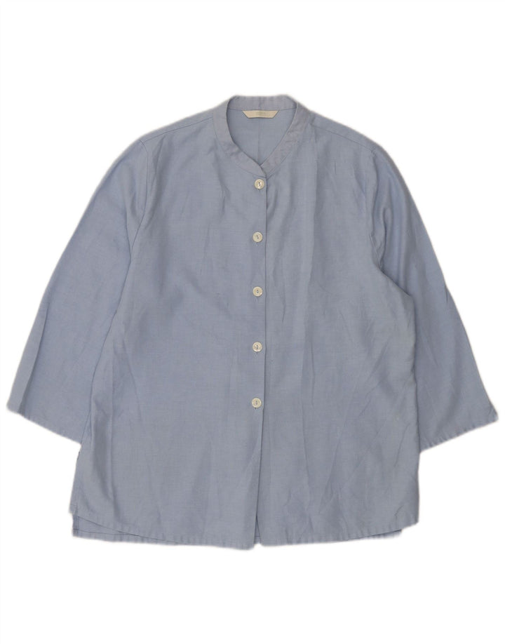 Marks & Spencer skjortebluse med 3/4 ærmer til kvinder UK 12 Medium Blue Polyester