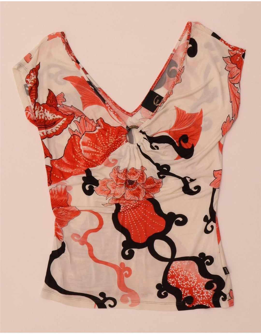 Just Cavalli Damebluse Top UK 14 Large Off White Floral Elastan