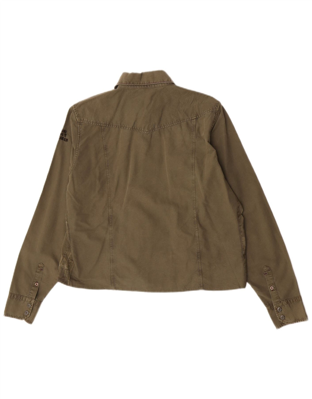 Napapijri Womens Crop Shirt UK 14 Large Khaki Patchwork