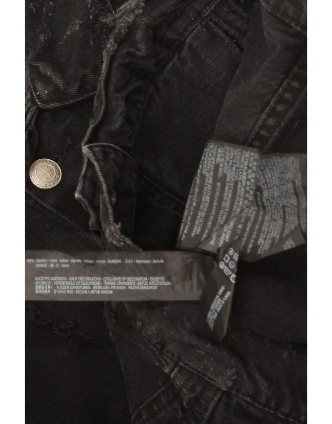 ZARA Distressed denimjakke til mænd UK 36 Lille sort bomuld