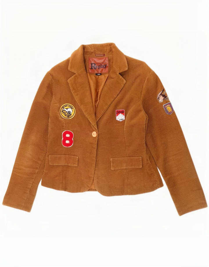 Replay Dame 1 Knap Corduroy Blazer Jacket UK 14 Stor Khaki Bomuld