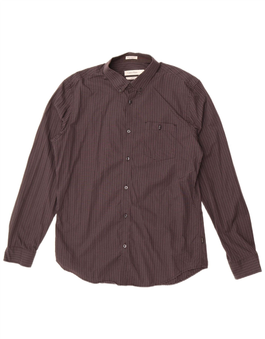 Calvin Klein Herre Slim Fit skjorte mellemgrå ternet bomuld