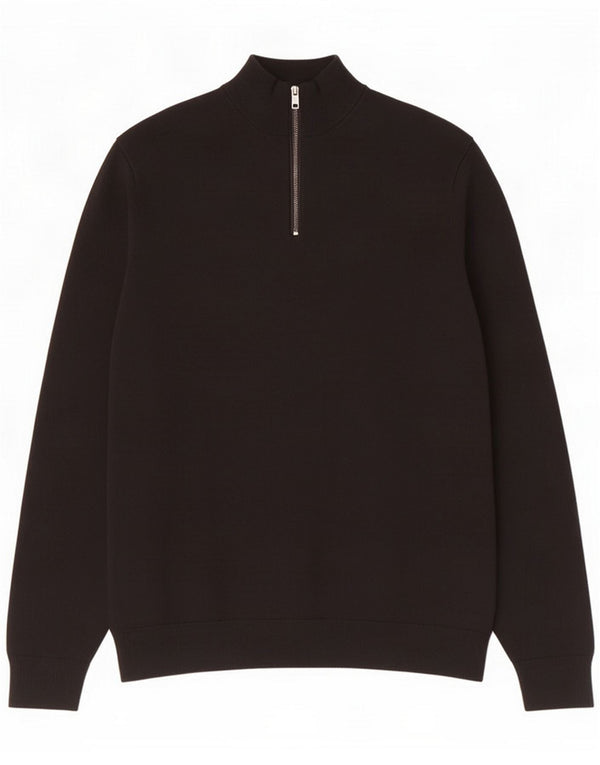 Marks & Spencer Mens Zip Neck Jumper Sweater Medium Black Cotton