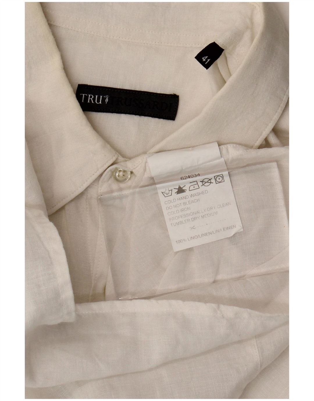 Trussardi Herre kortærmet skjorte str. 41 Large White Linen