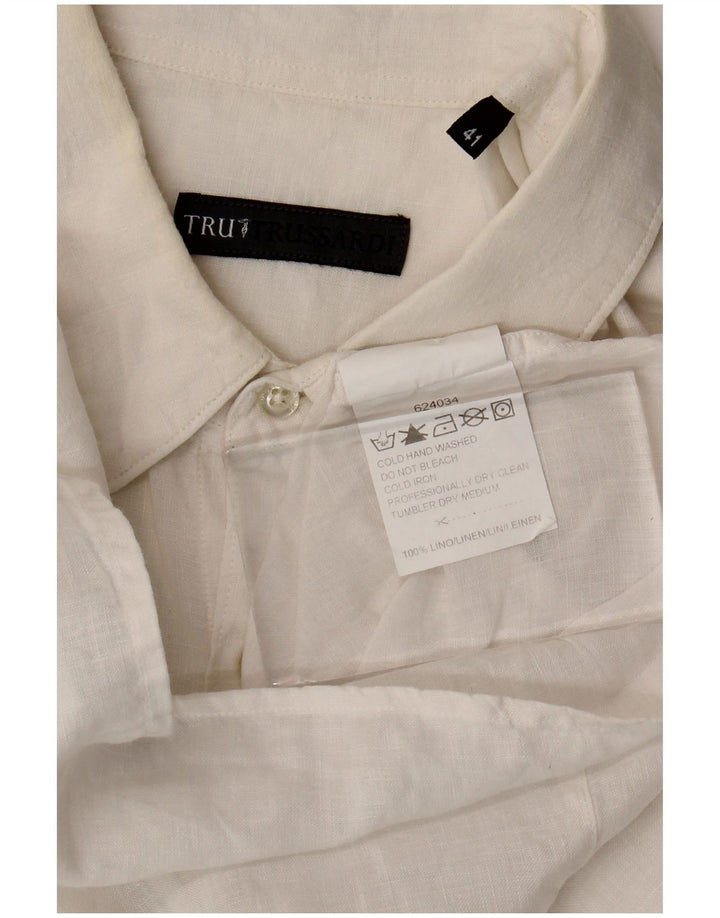 Trussardi Herre kortærmet skjorte str. 41 Large White Linen