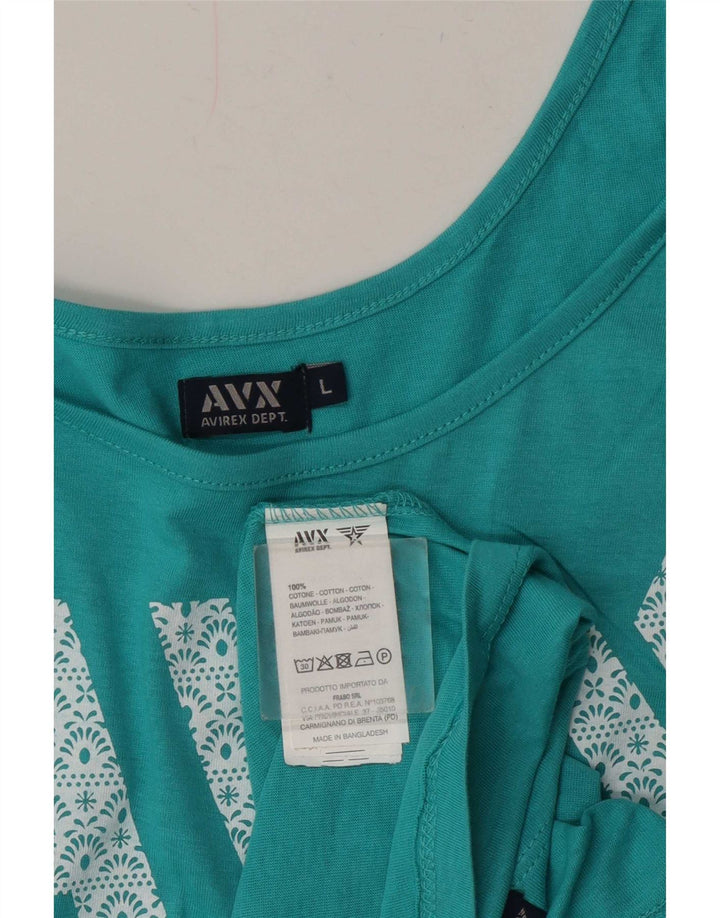 Avirex Kvinder Grafisk Vest Top UK 14 Stor turkis bomuld