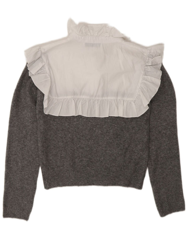 Zara Dame Flæse Polo Neck Jumper Sweater UK 12 Medium Grey Colourblock