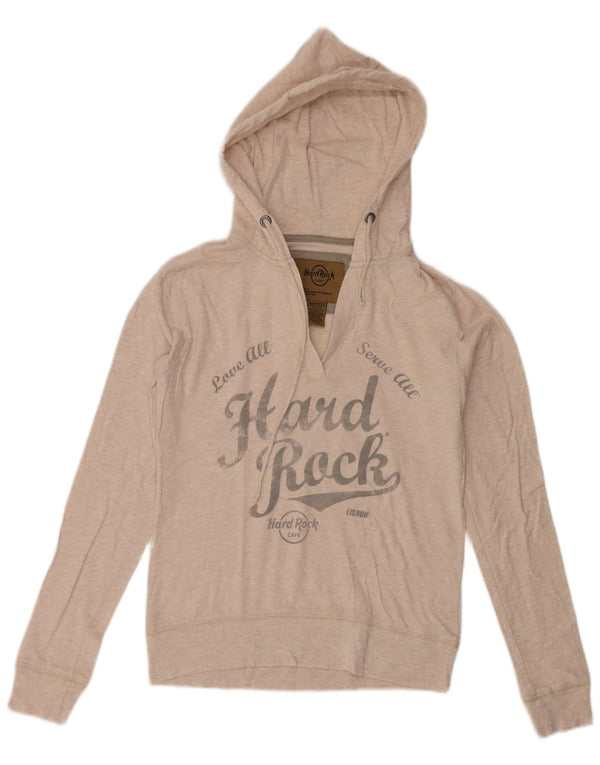 Hard Rock Cafe Dame Lissabon Grafisk Hoodie Jumper UK 6 XS Beige Bomuld