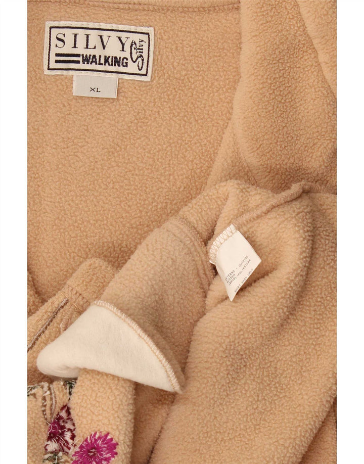 Silvy Womens Oversized Fleecejakke UK 18 XL Beige Floral Polyester