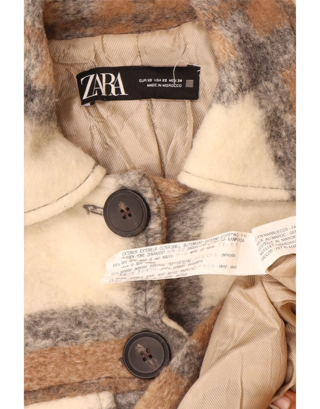 Zara Dame Shacket Oversized jakke UK 6 XS Beige ternet uld