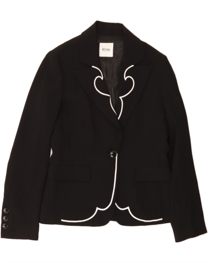 MOSCHINO Womens 1 Button Blazer Jacket UK 12 Medium Black Triacetate Vintage Moschino and Second-Hand Moschino from Messina Hembry 