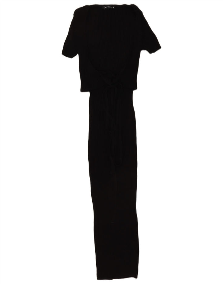 Zara Dame Maxi Dress UK 12 Medium Sort Bomuld