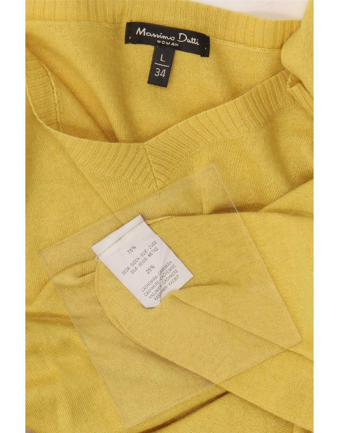 Massimo Dutti Dame V-hals sweater UK 14 Stor Gul Silke