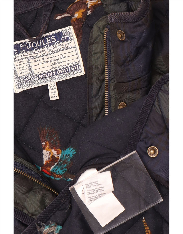 Joules Quiltet jakke til kvinder UK 18 XL marineblå ternet polyester