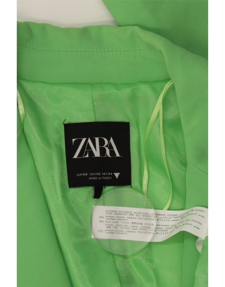 Zara Dame 1 Knap Oversized Blazer Jacket UK 6 XS Grøn Polyester