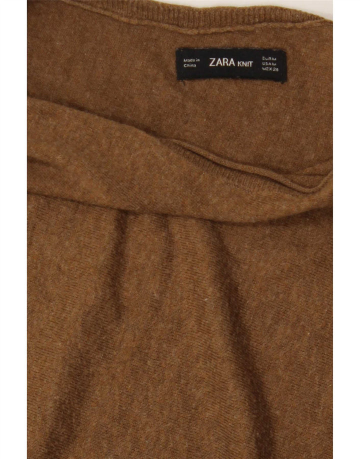 Zara Dame Asymmetrisk Boat Neck Jumper Sweater UK 14 Medium Brun