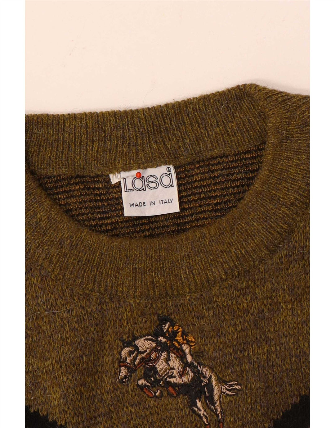 Lasa herre rund hals sweater medium brun geometrisk uld