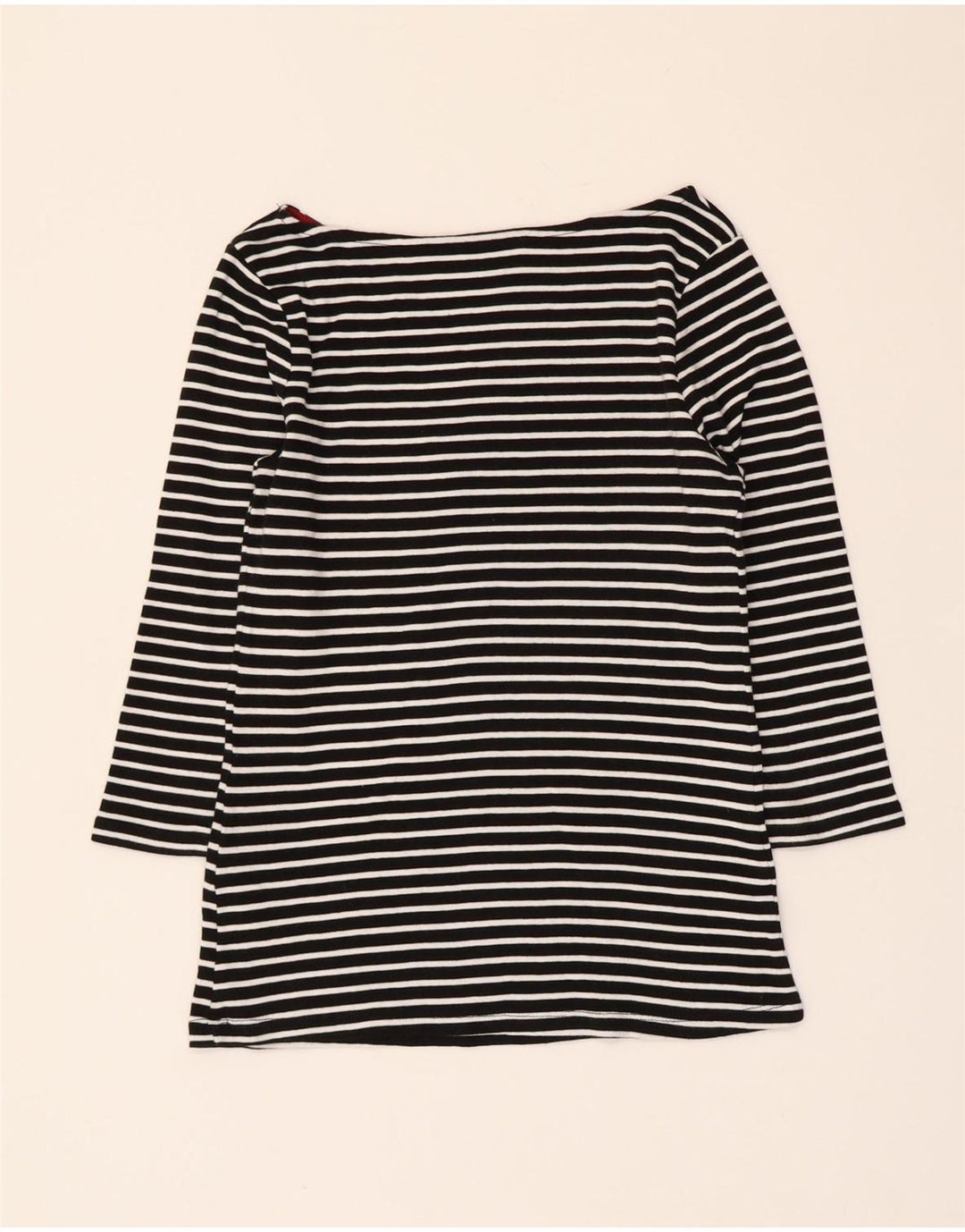 Zara Womens Crop Top 3/4 ærme UK 12 Medium Sort Stribet Nautical