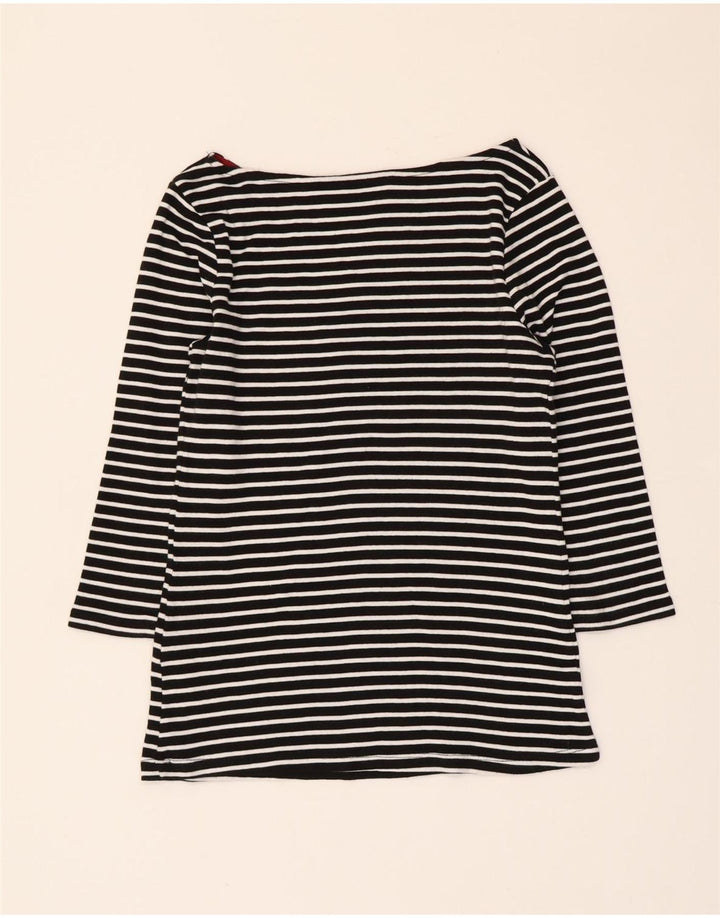 Zara Womens Crop Top 3/4 ærme UK 12 Medium Sort Stribet Nautical