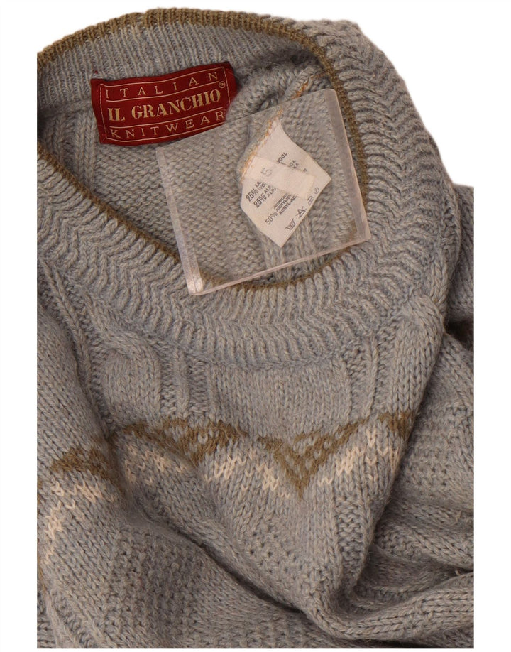 Il Granchio Herre Crew Neck Jumper Sweater Large Blue Fair Isle Wool