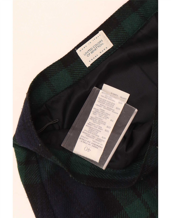 Benetton Dame Mini Nederdel IT 40 Lille W26 Grøn Plaid Akryl