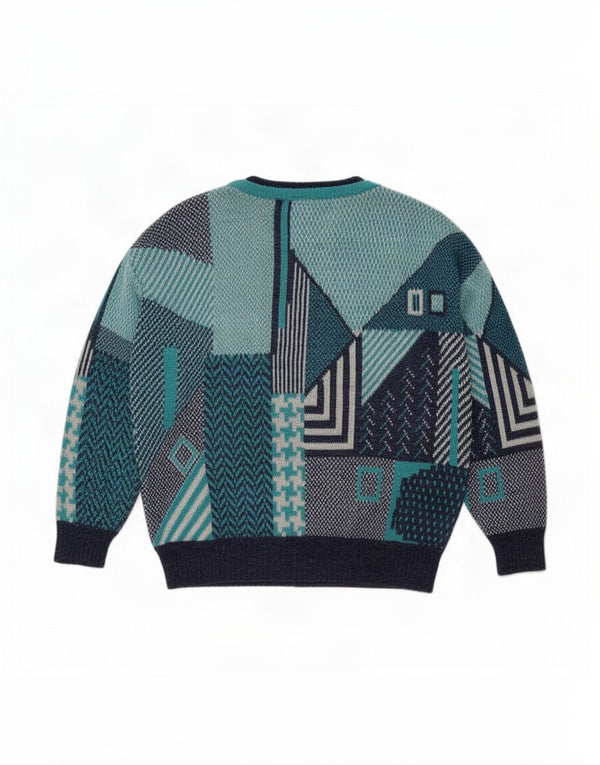 Vintage Mens Crew Neck Jumper Sweater XL Multicoloured Geometric