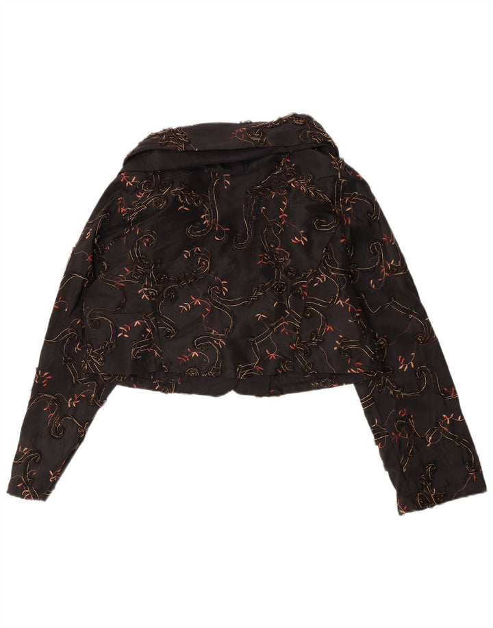 Vintage Bolero jakke til kvinder UK 14 Large Black Floral