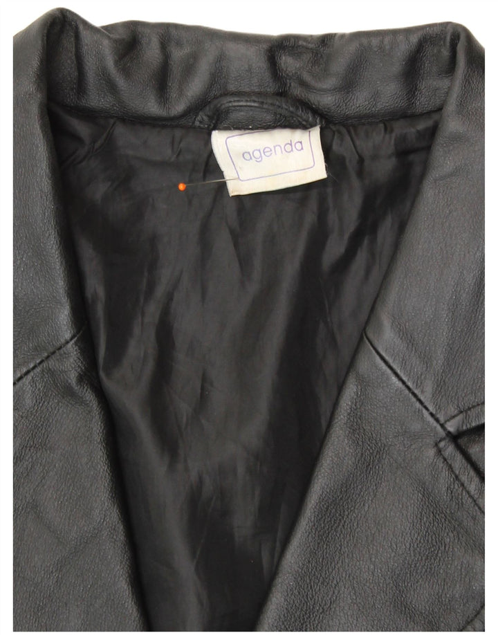 Agenda Dame 3 Button Læder Blazer Jacket UK 24 4XL Sort Læder