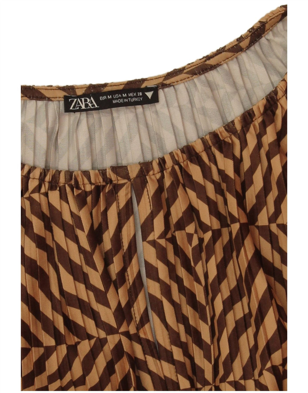 Zara Dame Langærmet A-Line Kjole UK 14 Medium Brun Stribet Polyester