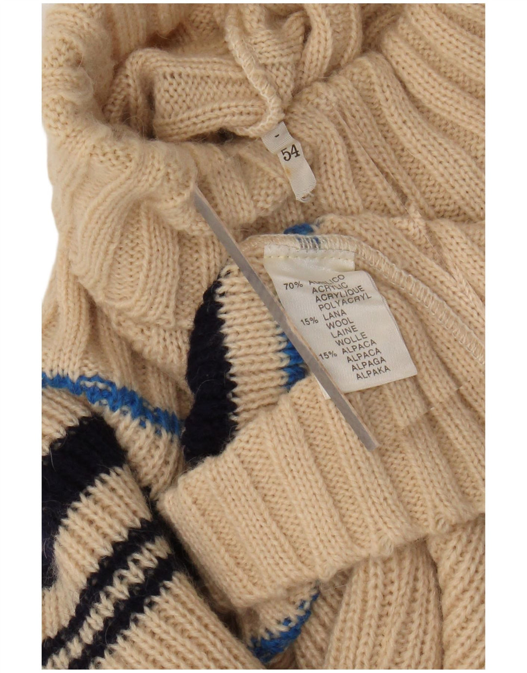 VINTAGE Dame Rullehals Sweater UK 12 Medium Beige Stribet Akryl