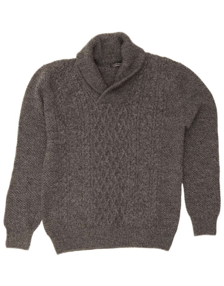 Zara Herre Sjal Hals Jumper Sweater Medium Grå Flecked Acryl