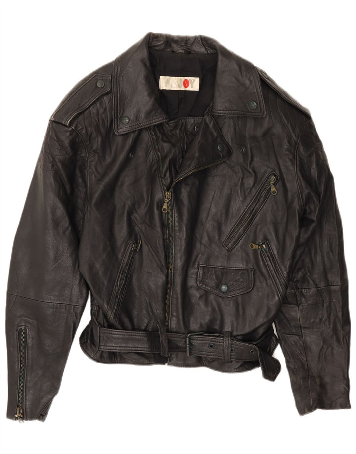 MISS JOY Dame Læder Biker Jacket IT 42 Medium Sort Læder
