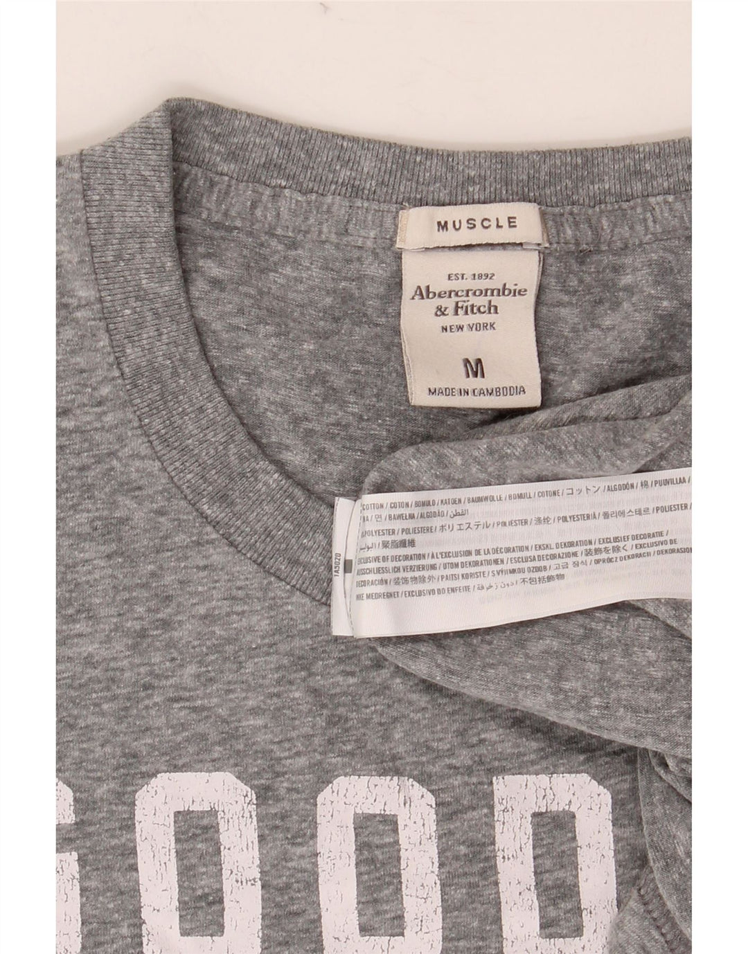 Abercrombie & Fitch Herre Muscle Graphic T-Shirt Top Medium Grey Bomuld