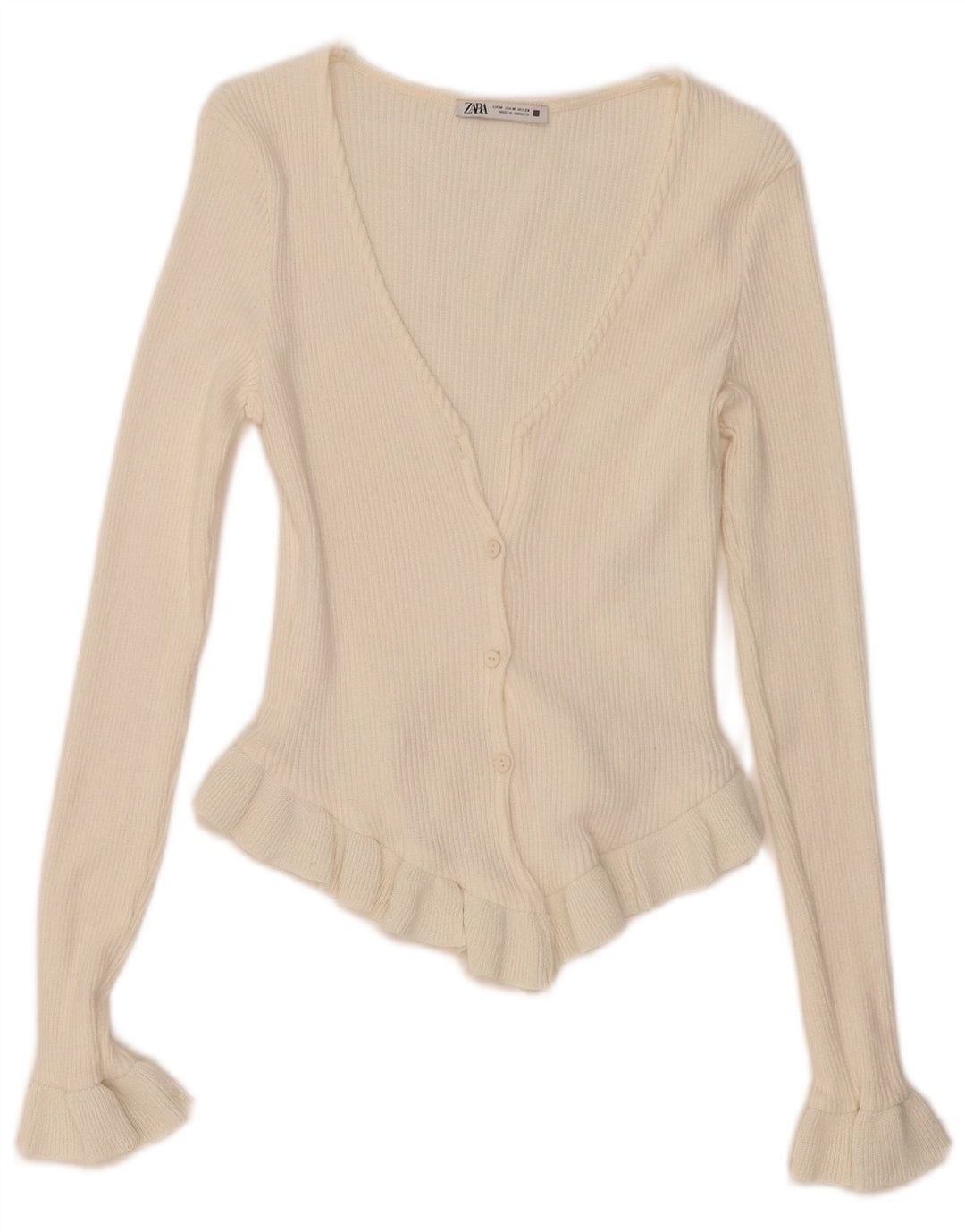 Zara Womens Crop Cardigan Sweater UK 12 Medium Beige Bomuld
