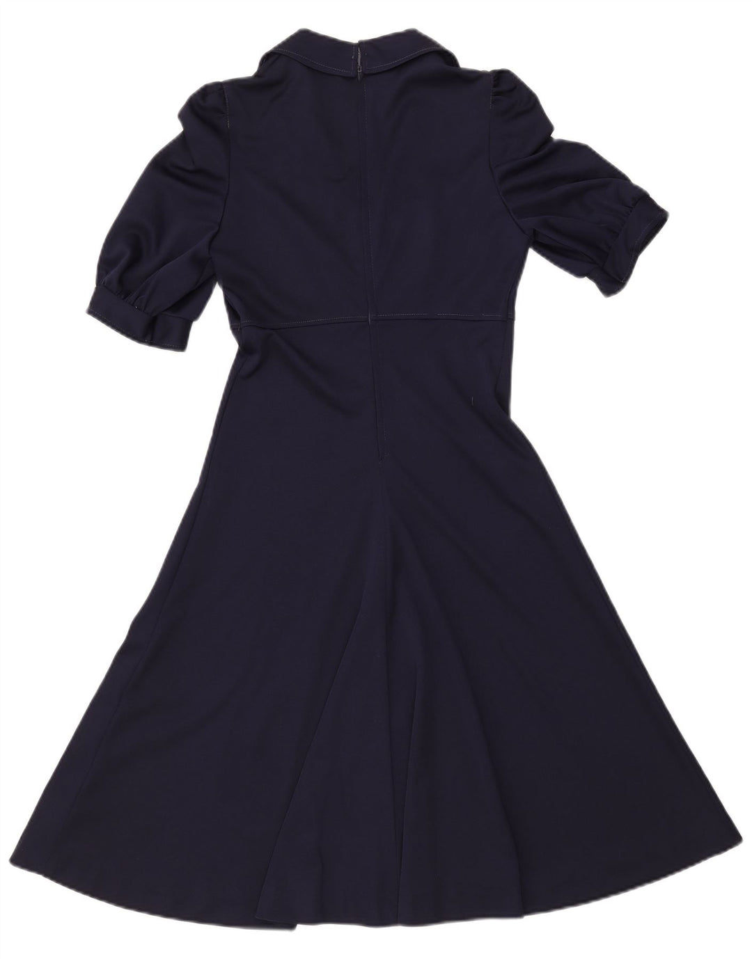 VINTAGE Dame A-Line Kjole UK 8 Small Navy Blue Polyester