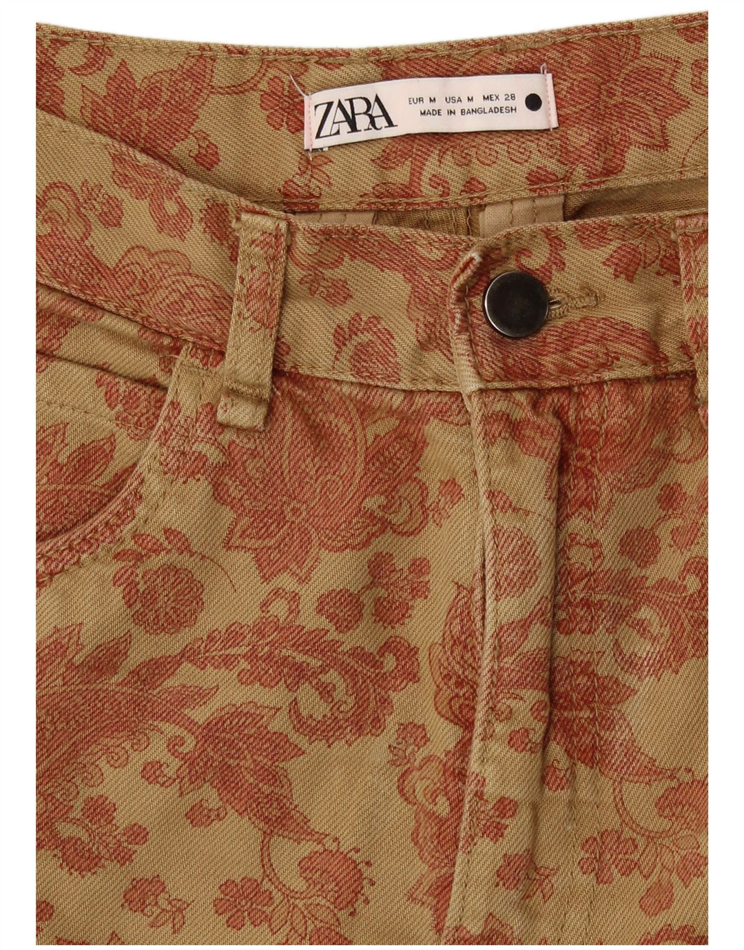 Zara Dame Loose Fit Casual Bukser Medium W28 L30 Brun Paisley